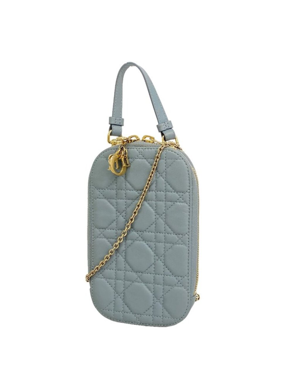 Dior Shoulder Bag Cannage Leather Blue Champagne Gold